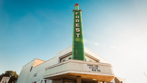 Image of the iconic and historic Forest Theater in South Dallas.
